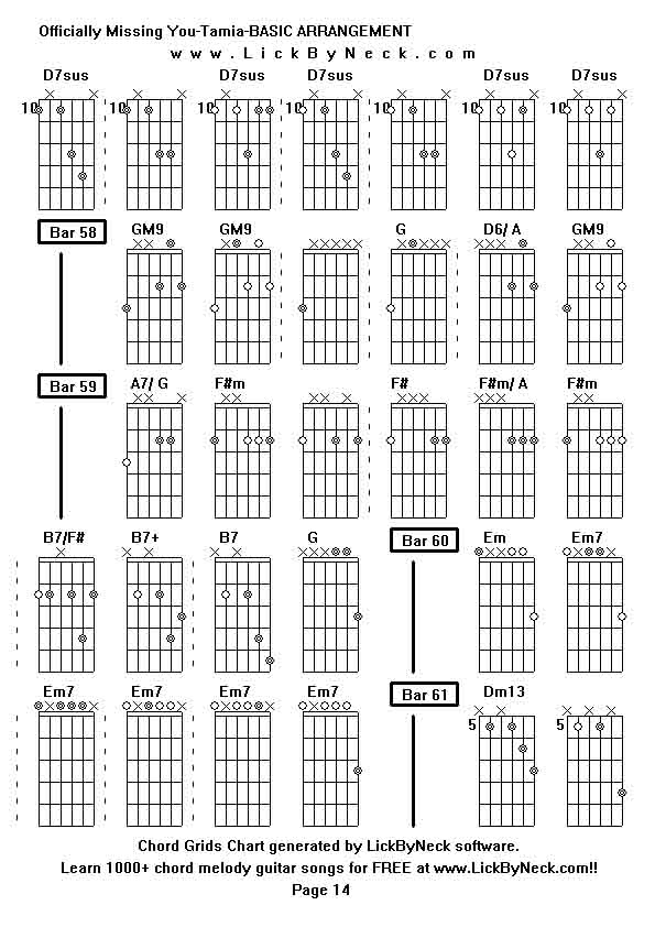 Chord Grids Chart of chord melody fingerstyle guitar song-Officially Missing You-Tamia-BASIC ARRANGEMENT,generated by LickByNeck software.